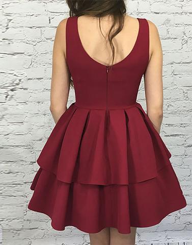 simple A-line satin burgundy short homecoming dress, HD7787
