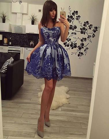 strapless A-line lace cute short homecoming dress, HD7788