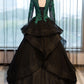 long sleeves A-line black with green lace top long prom dress, PD1854