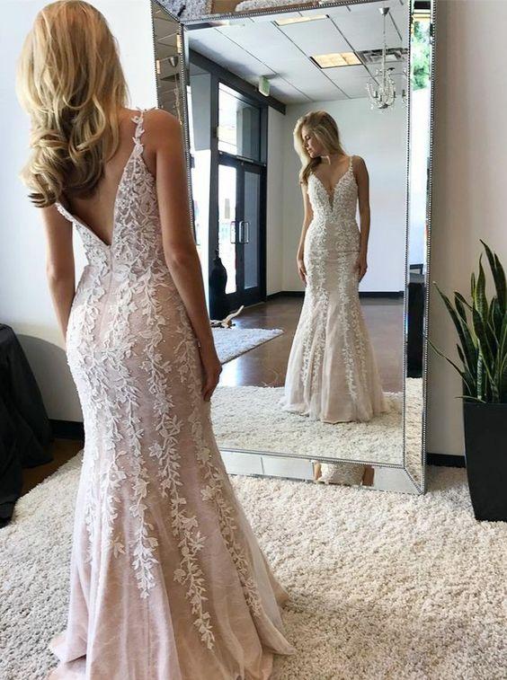 elegant lace mermaid wedding long prom dress, PD4157