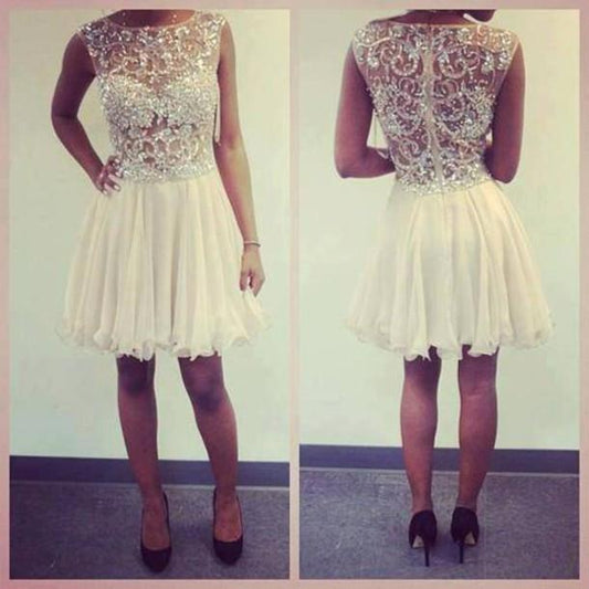 beaded ivory short homecoming dresses, HD154