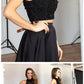 formal beaded top two pieces black side slit long prom dress, PD8593