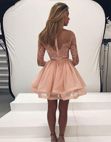 2020 blush pink long sleeves A-line short homecoming dresses, HD491