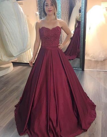 A-line sweetheart burgundy long prom dresses, PD5785