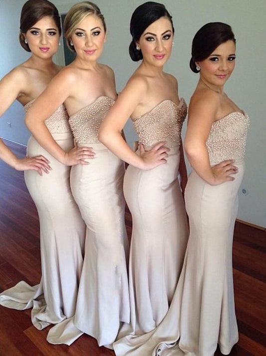 sweetheart long mermaid elegant beaded Bridesmaid Dresses,BD7309