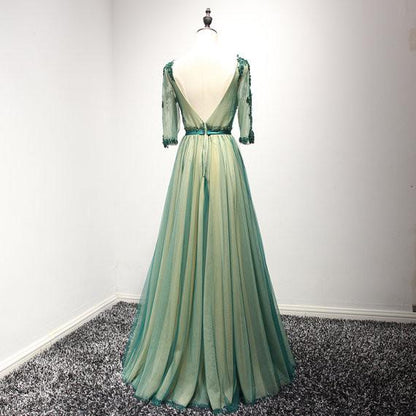 green prom dress, long prom dress, tulle prom dress, mid-length prom dress, prom dress, BD391