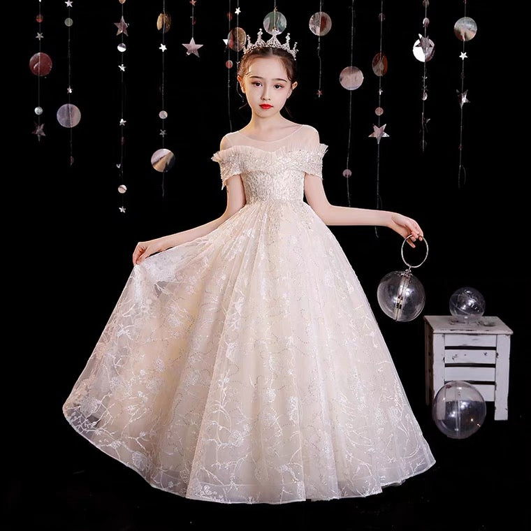 Fashionable Tulle & Satin Scoop Neckline Lace A-Line Flower Girl Dresses,ZF0008