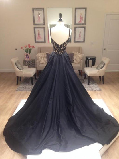 A Line prom dress, long prom Dress, black prom dress, beaded prom dress, formal prom dress,BD985