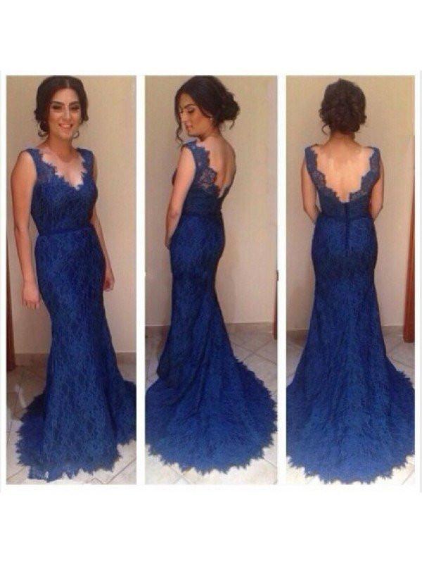 blue prom dress, long prom dress, lace prom dress, mermaid prom dress, charming evening gown 2017, BD112