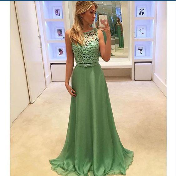 elegant green long formal prom dress for girls, PD3020