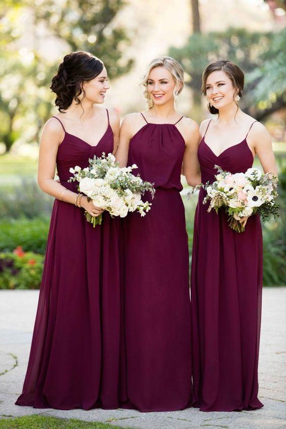 mismatched burgundy chiffon long Bridesmaid Dresses, PD5602