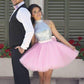 sparkle pink tulle A-line sequin top short homecoming dress for girls, BD3803