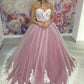 A-line light purple tulle sweetheart lace appliques long prom dresses, PD6335