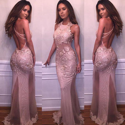 Long Halter Mermaid Prom Dress, PD6332