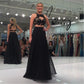 formal two pieces black open back long prom dress, PD8584