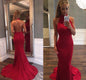 elegant halter backless mermaid red long prom dress, BD5227