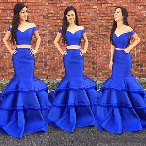 off shoulder two pieces satin mermaid long prom dress, BD5223