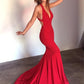 formal mermaid v-neck open back red long prom dress, PD8588