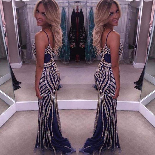 formal mermaid spaghetti straps sparkle long evening dress, PD8578