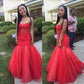 formal mermaid strapless red long evening dress, PD8576