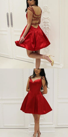 charming red open back cap sleeves  short homecoming dress, HD455
