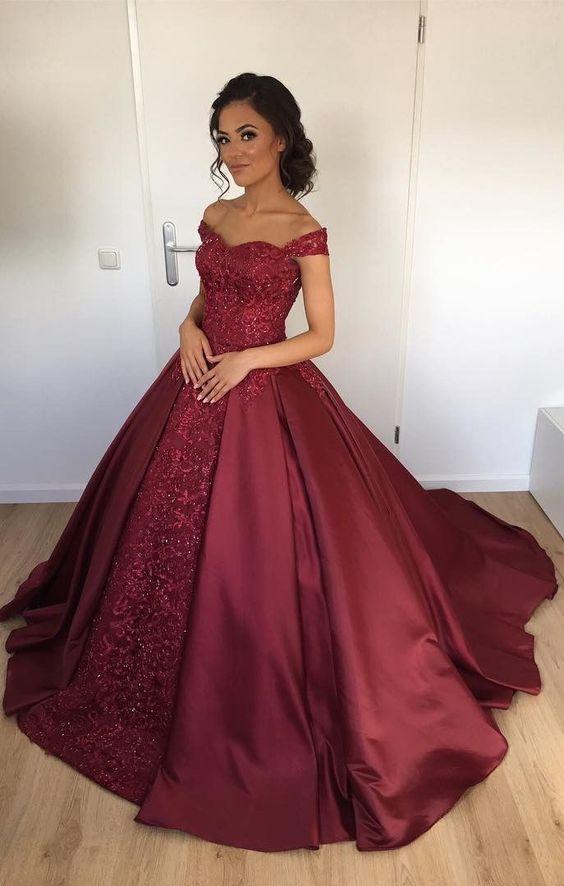burgundy A-line formal long ball gown, PD4151