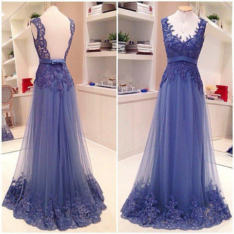 purple prom dress, long prom dress, tulle prom dress, backless prom dress, formal evening dress, BD0016