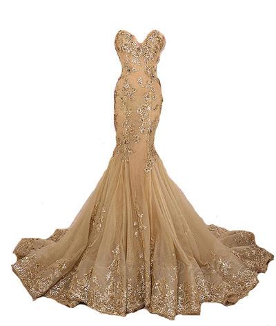gold prom dress, gorgeous prom dress, mermaid prom gown, sweetheart prom dress, formal evening dress, BD151