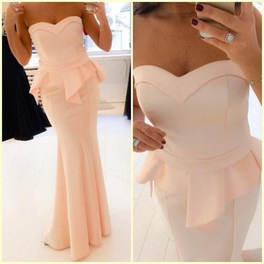 formal strapless mermaid long light pink prom dress, PD5881
