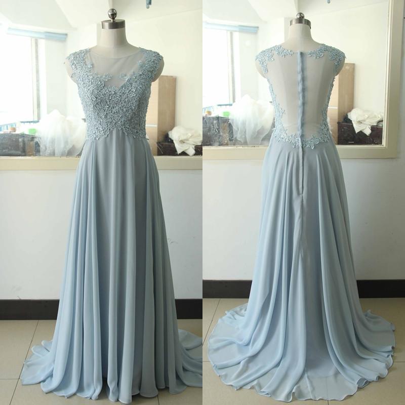 cap sleeves light gray long bridesmaid dresses, see through back bridesmaid dress, BD46575