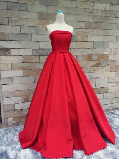 red prom dress,long prom dress,strapless prom dress, A-line prom dress,prom gown, BD529