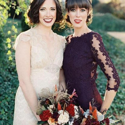 Lace mermaid purple long prom dress for party, open back evening dress, PD45748