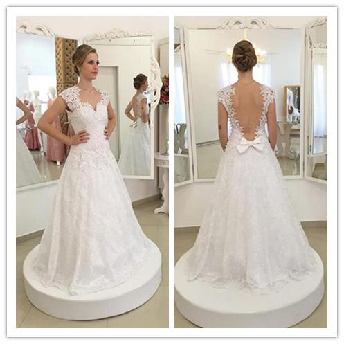 simple and elegant white lace long wedding dress, WD234
