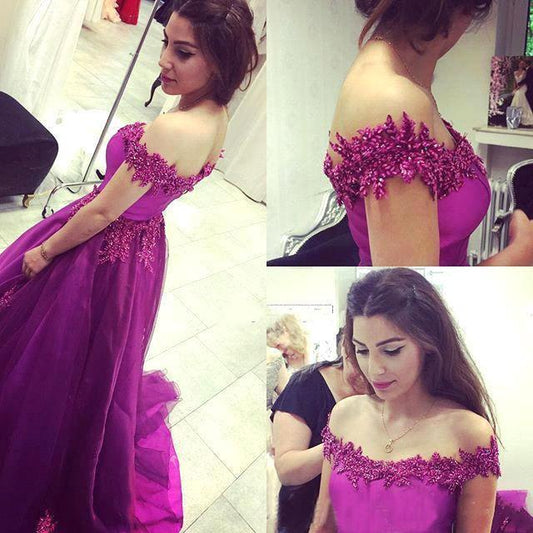 hot pink prom dress, long prom dress, off shoulder prom dress, A-line prom dress, charming evening gown, BD23
