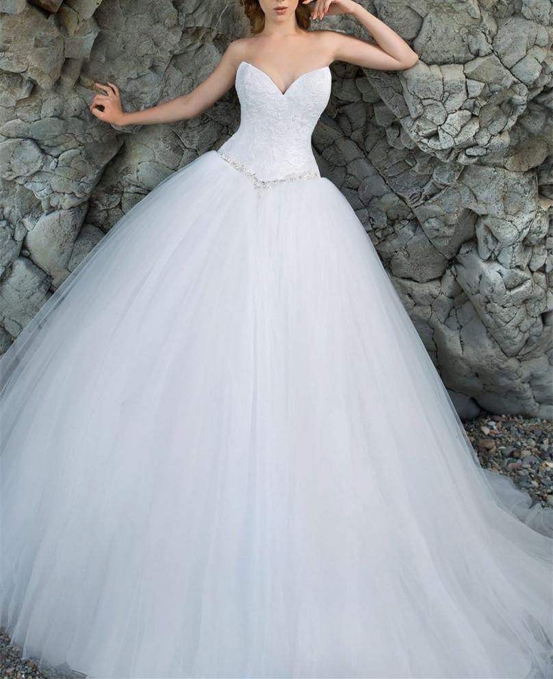 simple and elegant sweetheart white tulle floor-length wedding dress, WD236
