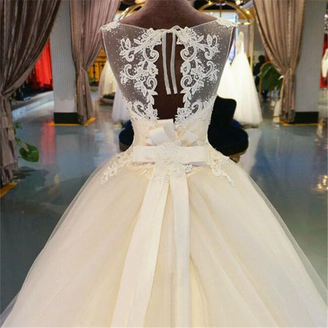 modest ivory A-line formal long wedding dress with train, WD237
