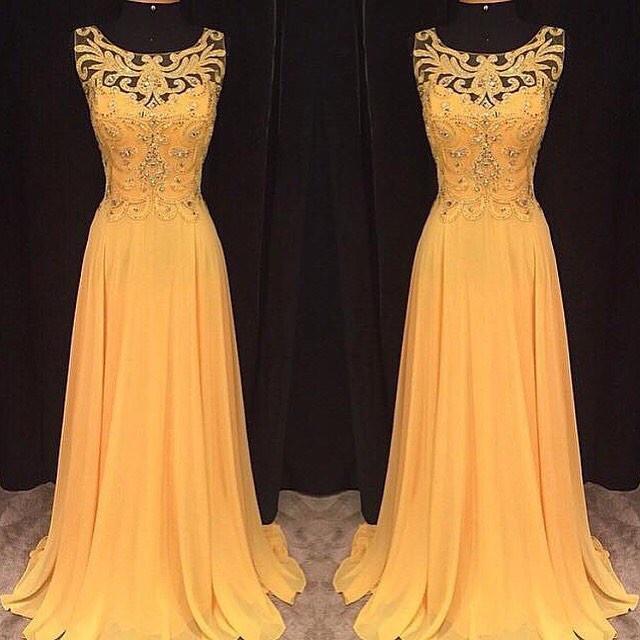 yellow prom dress, long prom dress, chiffon prom dress, charming prom dress, formal evening dress, BD66