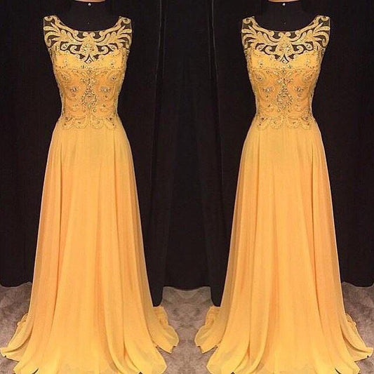 yellow prom dress, long prom dress, chiffon prom dress, charming prom dress, formal evening dress, BD66