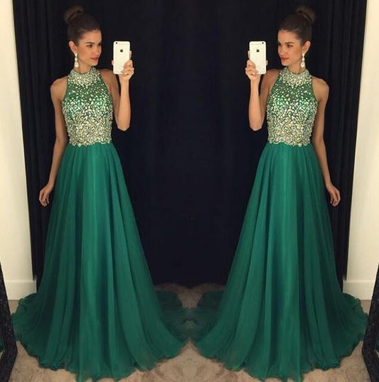green prom dress, charming prom dress, long prom dress, beaded prom dress, 2017 prom dress, BD502