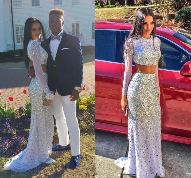 beaded prom dress, long prom dress, two pieces prom dress, long sleeves prom dress, sparkle prom dresses, BD513