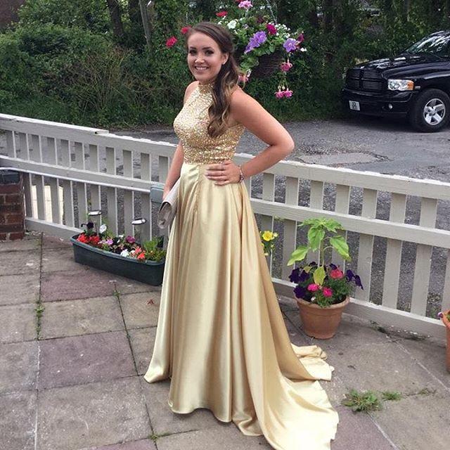 gold beaded long charming formal prom dress, PD1264