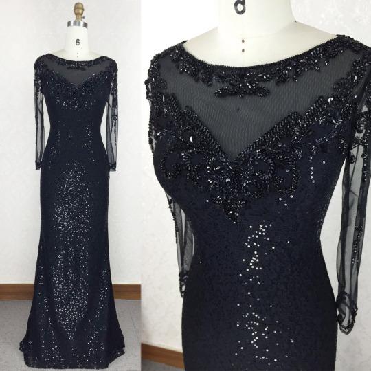 formal black sequin sparkle long sleeves mermaid long prom dress, PD6794