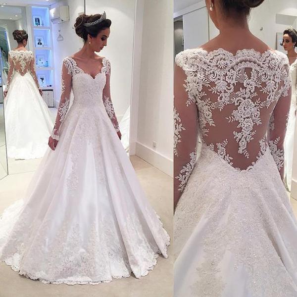 modest lace appliques long sleeves formal long wedding dress, WD238