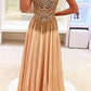 elegant round neck chiffon beaded long prom dress, PD6795