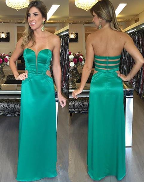 formal simple green sweetheart long prom dress, PD6223