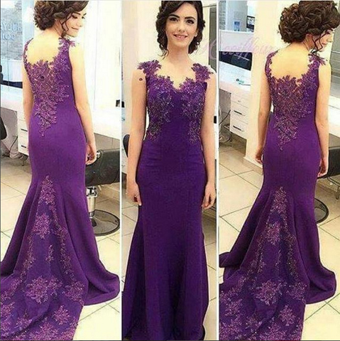 purple lace mermaid elegant long prom dress, PD8628