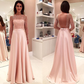 blush pink long sleeves backless long prom dresses, PD8629
