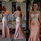 elegant open back mermaid rose gold charming prom dress, PD3487