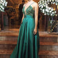 spaghetti straps v-neck green beaded formal long prom dress, PD7176