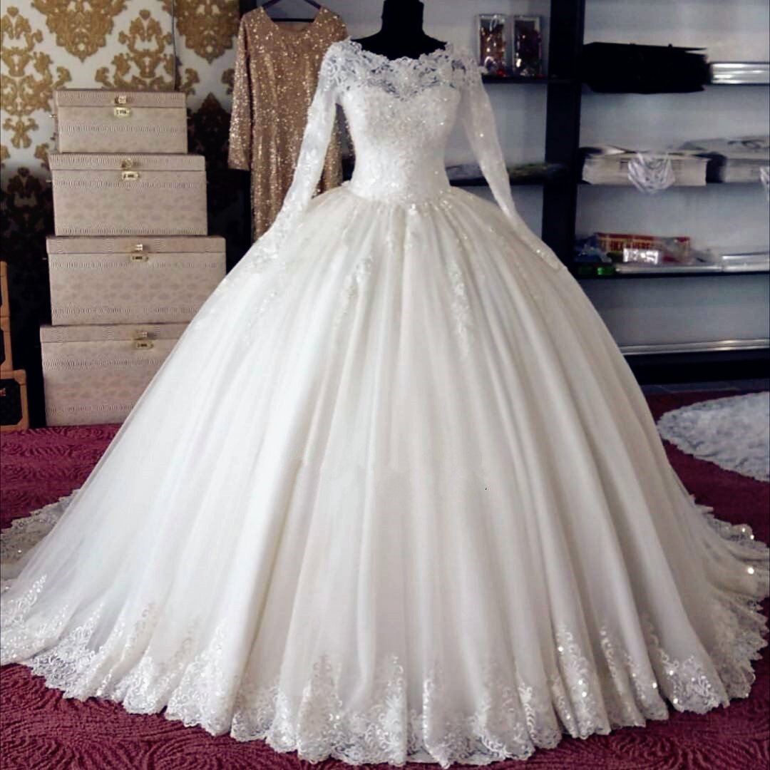 modest A-line white long sleeves charming wedding dress, WD100